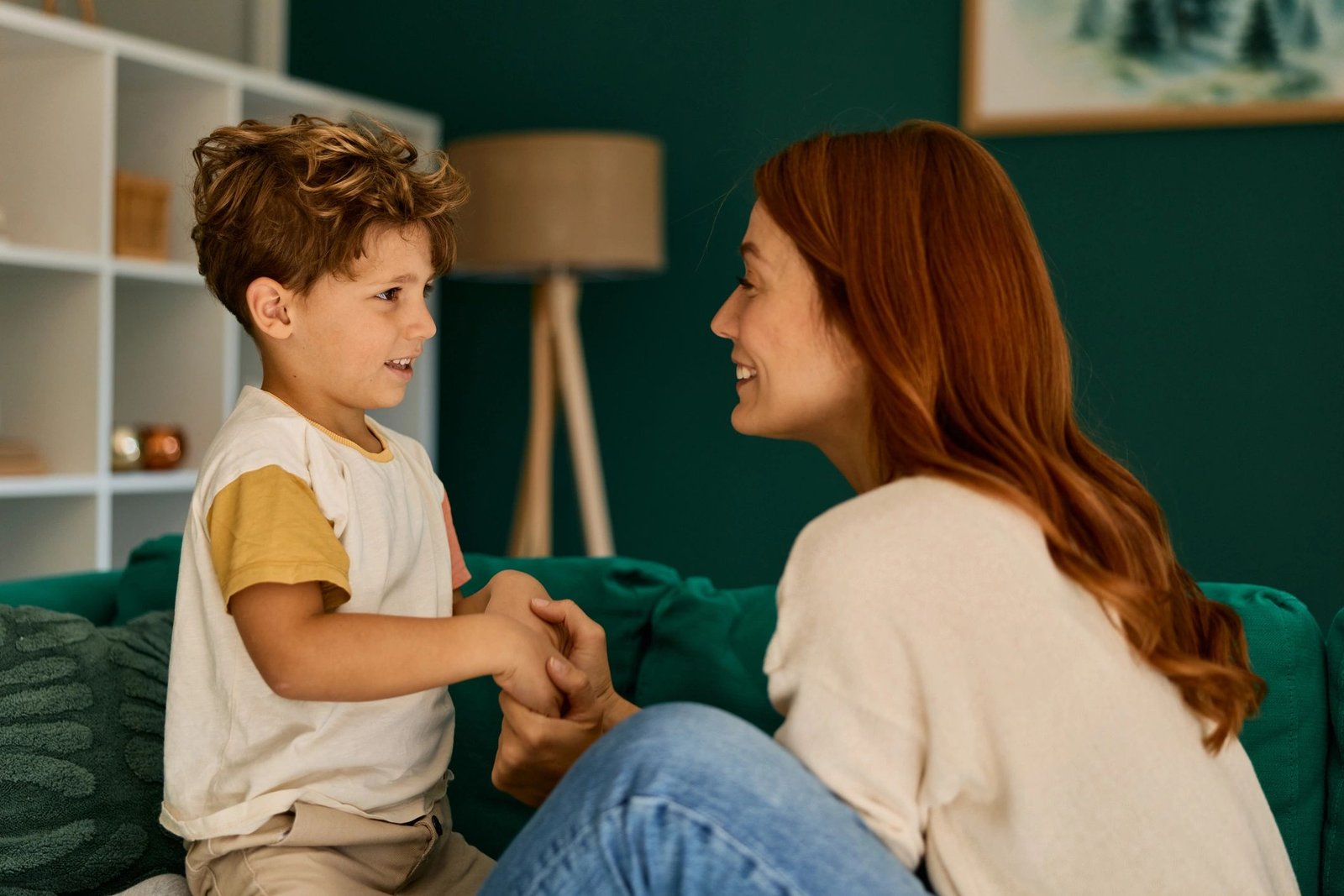 Caregiver and child sharing a warm moment at home